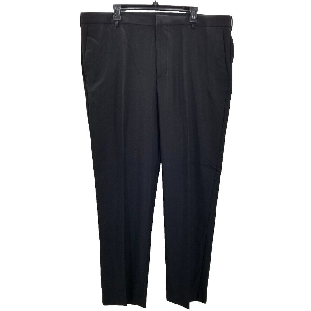 Izod Men's Dress Pants Stretch Straight Fit Flat Front Non-Iron Black